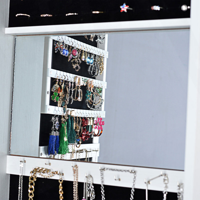 Armoire à bijoux avec miroir pivotant à 360 °, Blanc