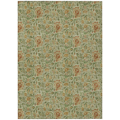 8' X 10' Floral Washable Indoor Outdoor Area Rug
