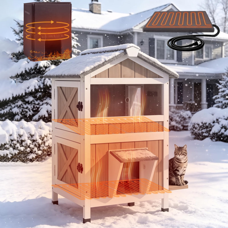 Abri pour chat extérieur chauffé pour l'extérieur avec abri isolant pour deux étages