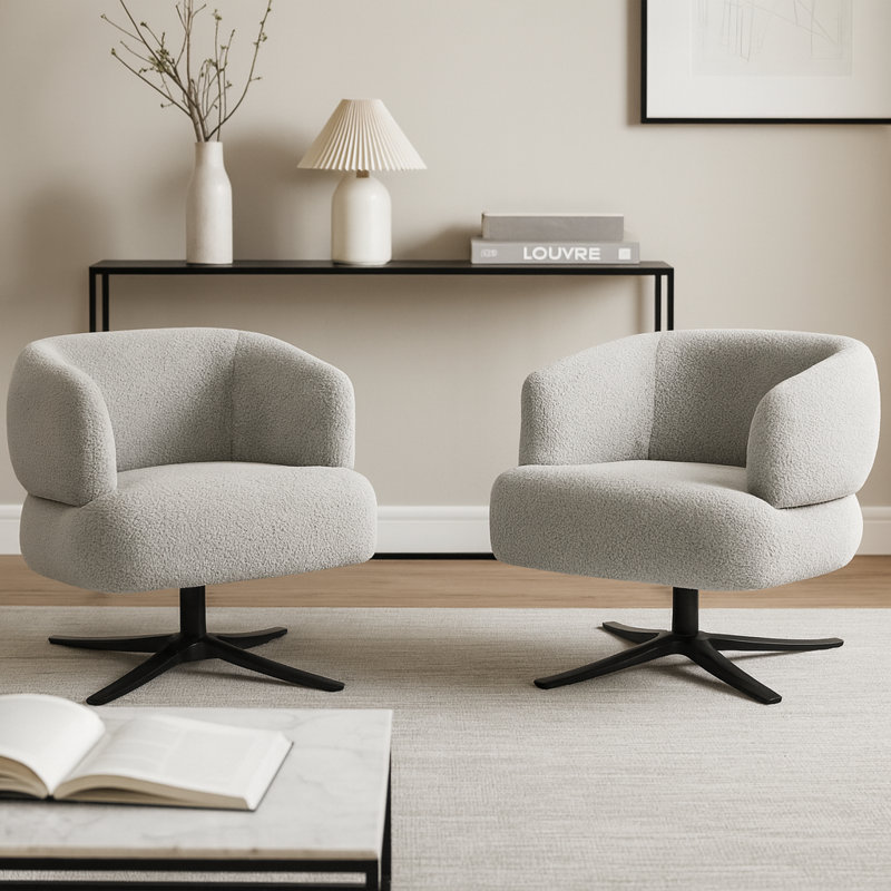 29" Wide Bouclé Upholstered Barrel Swivel Accent Chair(Set Of 2)