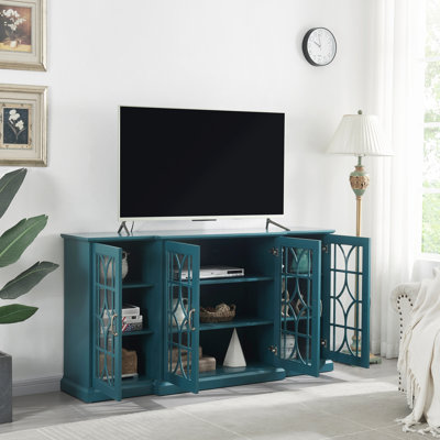 Armoire 63 "en bleu sarcelle 63", 4 portes avec 6 tablettes réglables, conception gracieuse de la porte, stable et structure et support pour téléviseur, surface lisse, appareil, design