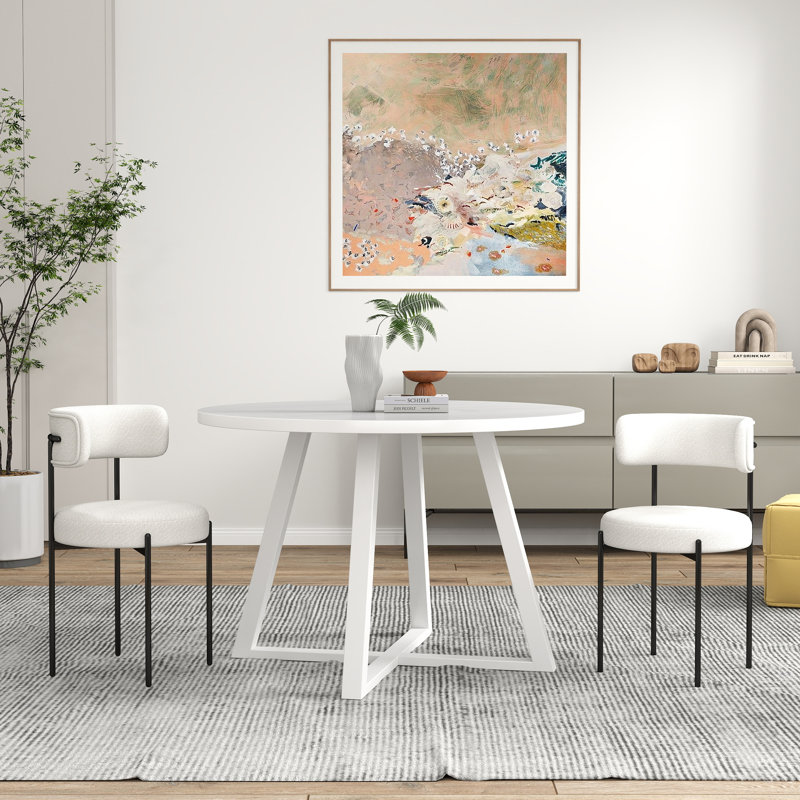 Saby 4 - Person Trestle Dining Set, White, 3
