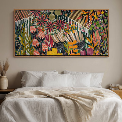 Large Framed Canvas Wall Art - Colourful Abstract Floral Decor - 60"x20", 60"x30"