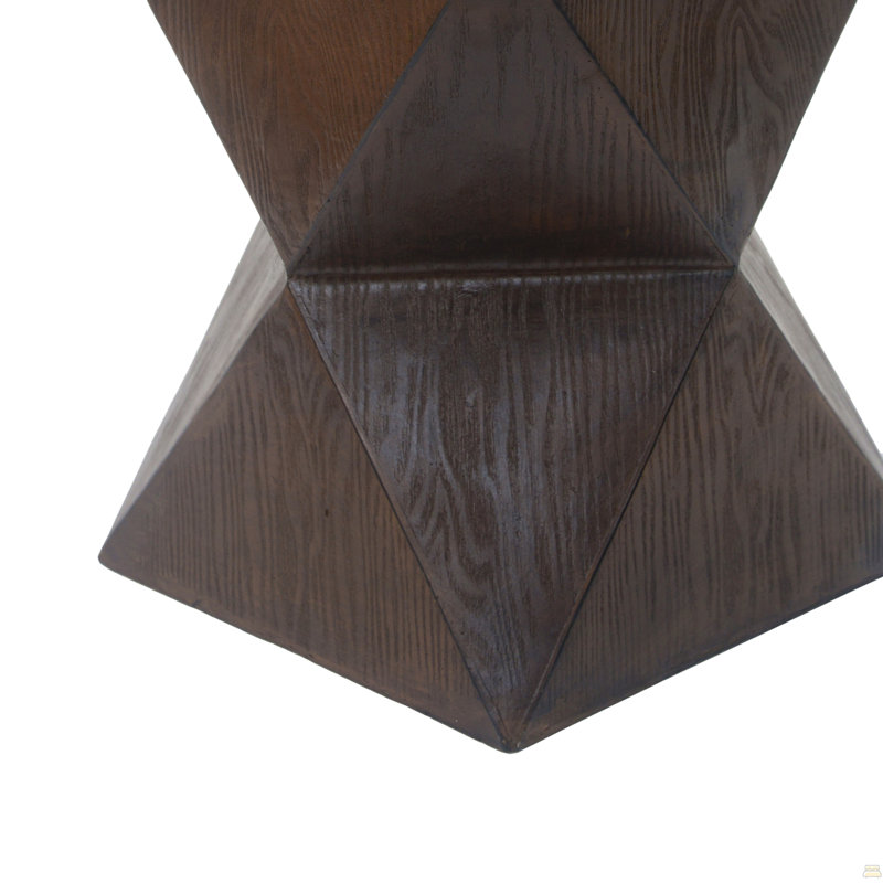 14.25" Natural Wood Grain Finish Prismatic Symmetry Concrete Outdoor Side Table With Symmetric Design, Natural