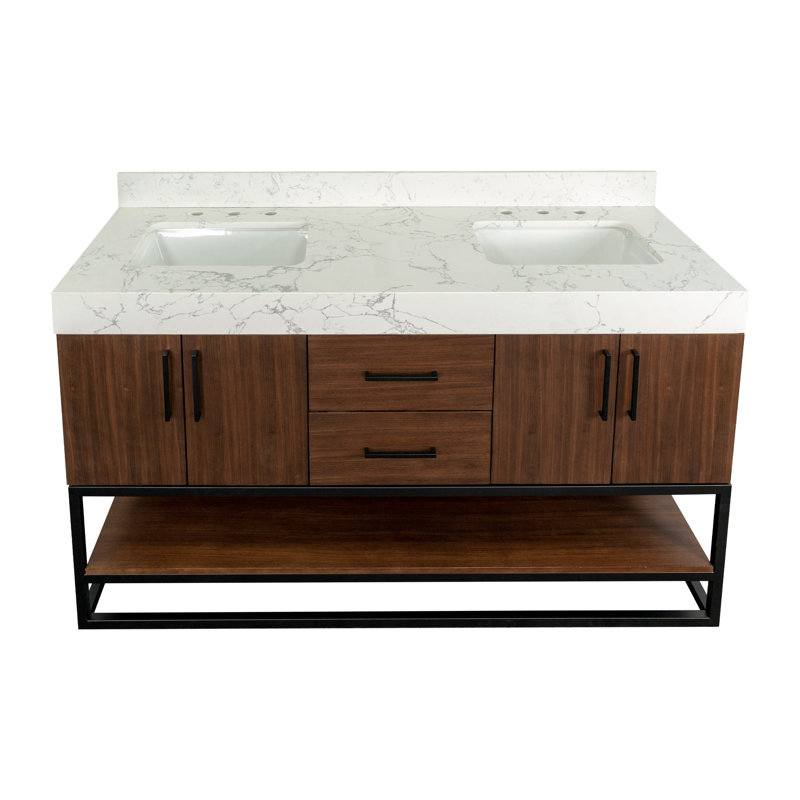 Kaysha 60" Double Bathroom Vanity, Walnut