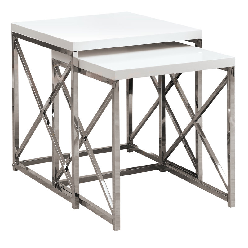 Gragg Nesting Table Side 2 - Pieces End, Metal, Accent, Living Room, Bedroom, Metal, Chrome, White