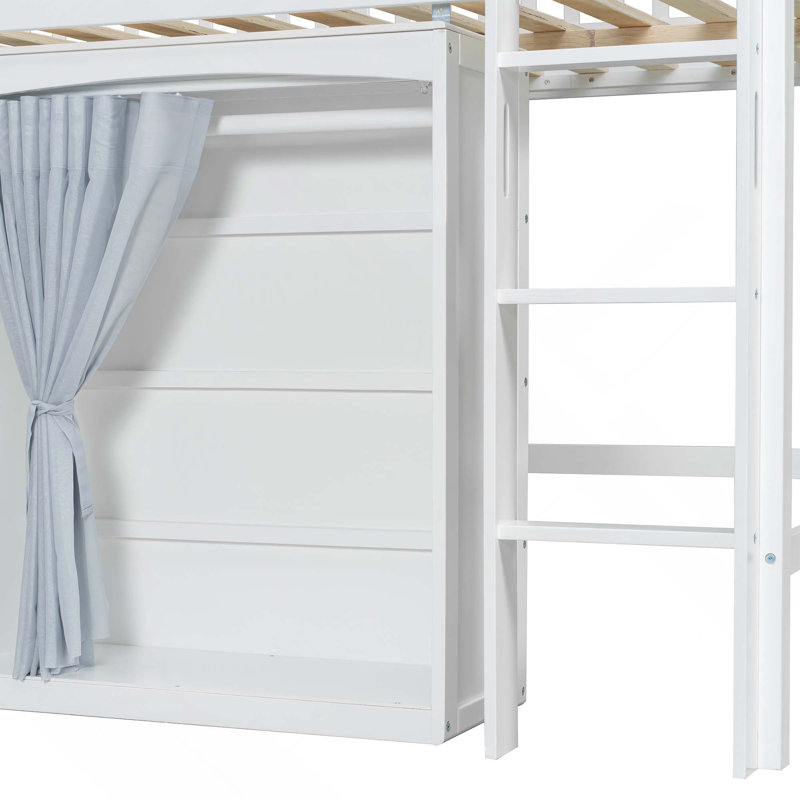 Lit mezzanine avec armoire de rangement, garde-robe et DEL, White, Full