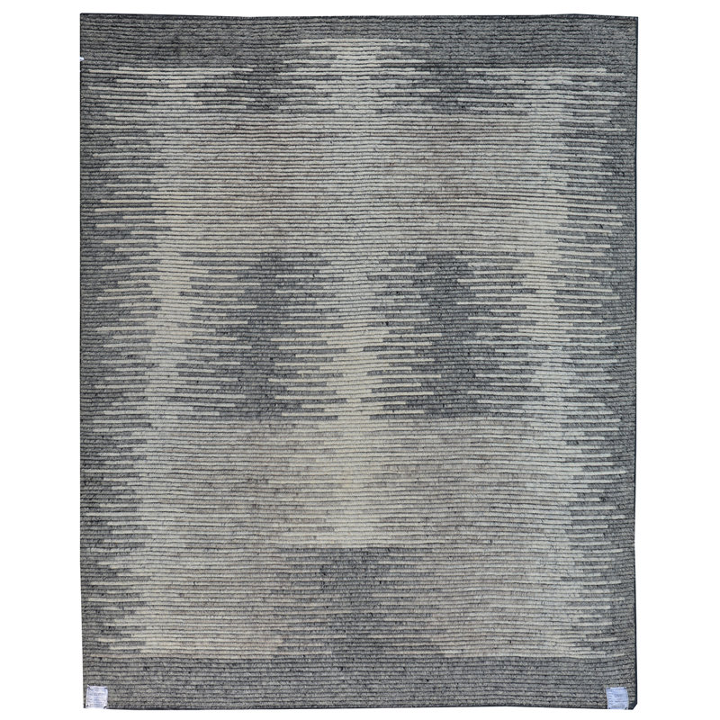 Tapis gris foncé / beige noué à la main de haute qualité, Rectangle 8 pi x 10 pi
