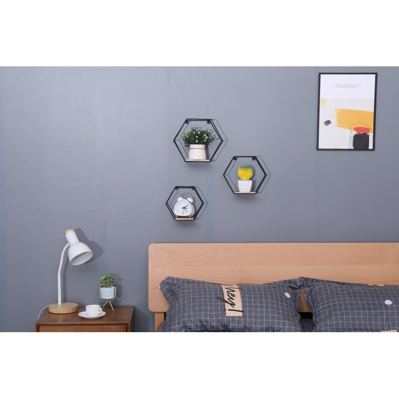 Hexagon Paulownia Accent Shelf with Reclaimed Wood