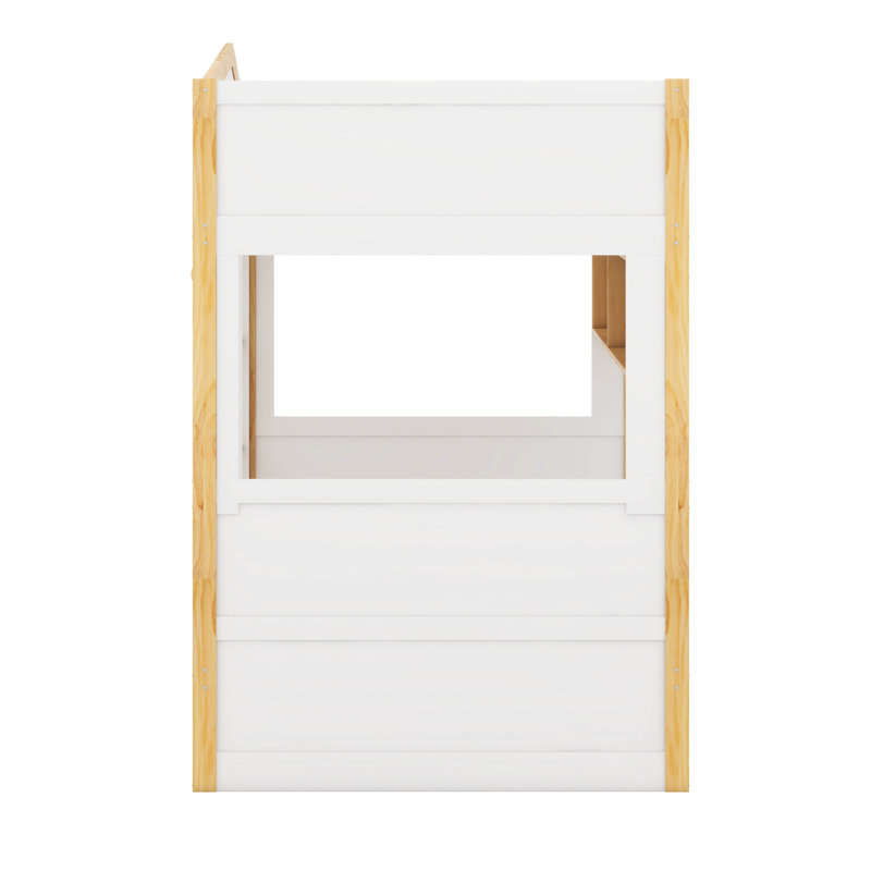 Lit superposé House avec tablettes de rangement et lit gigogne escamotable, structure de lit mezzanine en bois massif avec garde-corps de sécurité