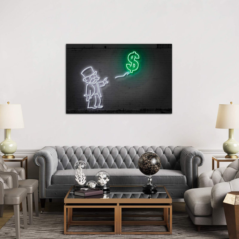 Rich Uncle Pennybags (aka Mr. Monopoly) With A Balloon by Octavian Mielu - Print on Canvas, 152.5 cm H x 101.5 cm W