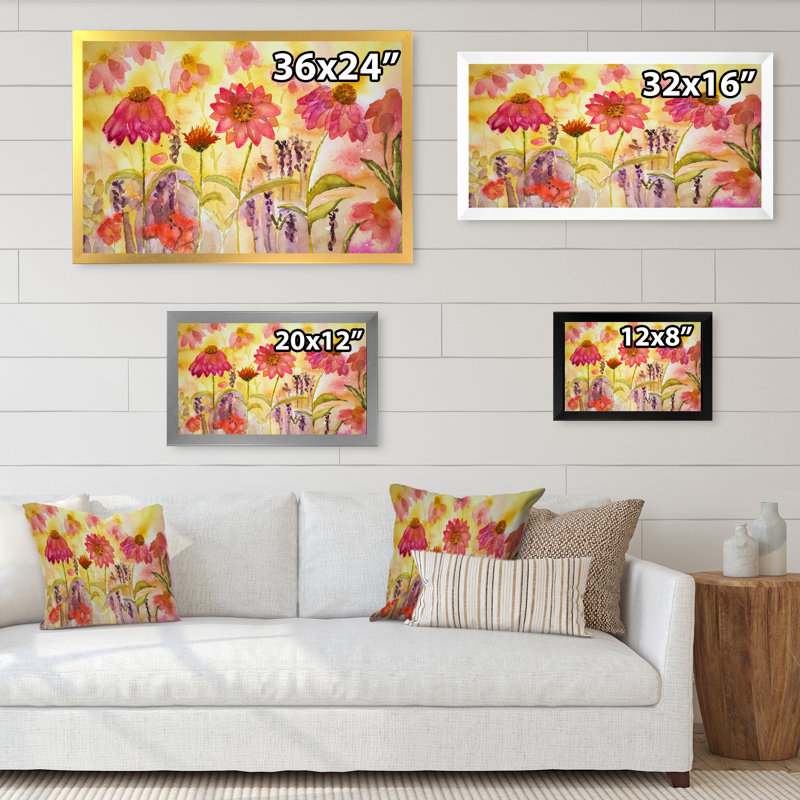 Wild Coneflowers and Lavender - reproduction sur toile, H 16 po x l 32 po x P 1 po, Cadre photo argenté