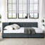 Structure de lit double en velours gris avec accoudoirs et pour le salon de la chambre à coucher, rembourrage doux