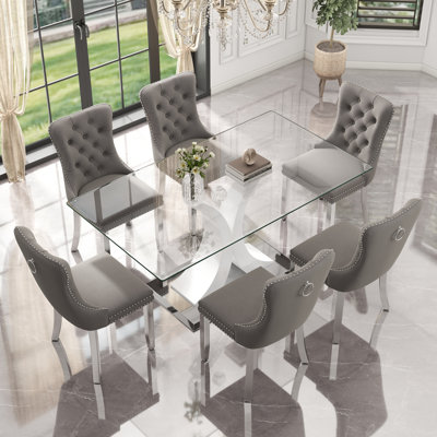 Rectangle Tempered Glass Dining Table Set