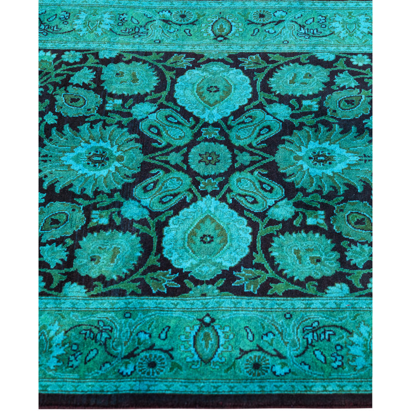Tapis de couloir vert en laine noué à la main Caylor 2 pi 6 po x 19 pi 7 po Caylor