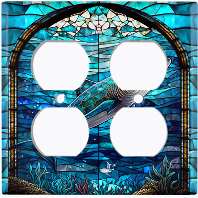 White Shark Blue Glass Art Print Copper Rust Patina Teal Print 2 - Gang Toggle Light Switch Standard Wall Plate