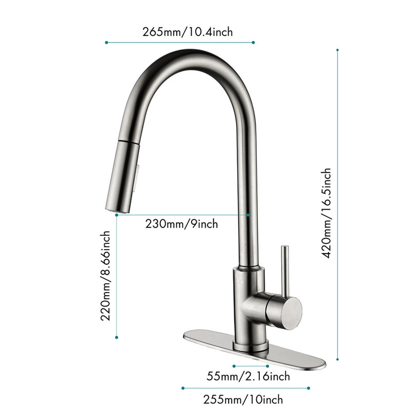 Brushed Nickel Pull Down Kitchen Faucet, Stainless Steel Made Up, 360 Rotatable Nozzle, Two Water Output Modes, Simple Temperature And Flow Regulation Faucet With In Steel, Beautified, Easy &