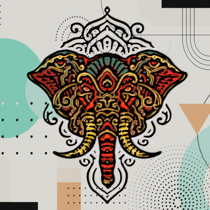 Boho Elephant 165 - Impression sur toile tendue, H 8 po x l 8 po x P 1,5 po