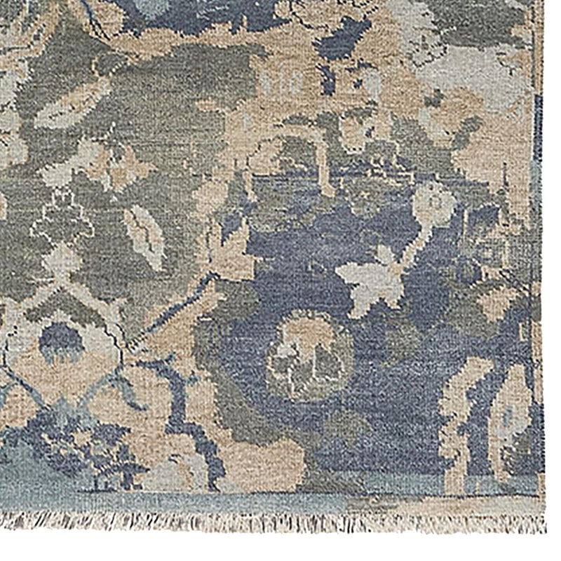 Ellerbe Hand-Knotted Wool Azure Blue Area Rug, Rectangle 5' x 8'