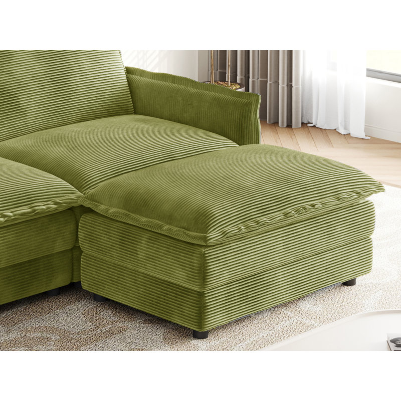 109" Sofa With Ottomans, Teal Corduroy