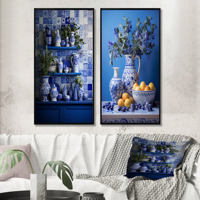 Ensemble de 2 reproductions d'art sur toile méditerranéen nature morte Kitchen I - Boho Pottery