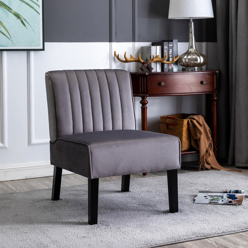 2 chaises Mid-Century modernes en velours gris, pieds en bois massif pour un style attrayant pour le salon, Gris