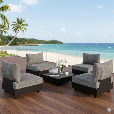 Ensemble modulaire de patio 5 pièces en aluminium gris avec chaises modulaires et table basse