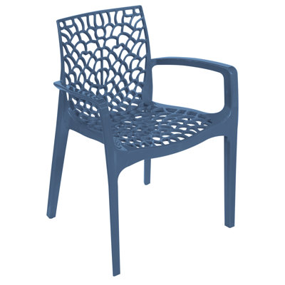 Spider Web Design Indoor Outdoor Stacking Plastic Dining Armchair in Glossy Colors -2 Chairs