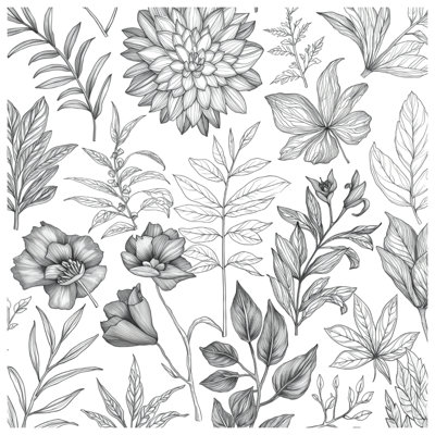 Black White Botanical Illustration Bath Mat