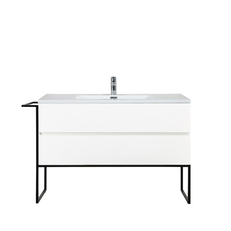 Villano 48 po L x 19 po P 2 tiroirs Meuble-lavabo autoportant avec évier simple et Comptoir en Polymarbre blanc, Blanc