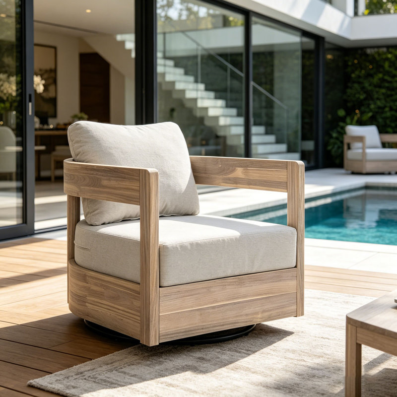 Fauteuil club d'extérieur pivotant en bois, Blanc clair