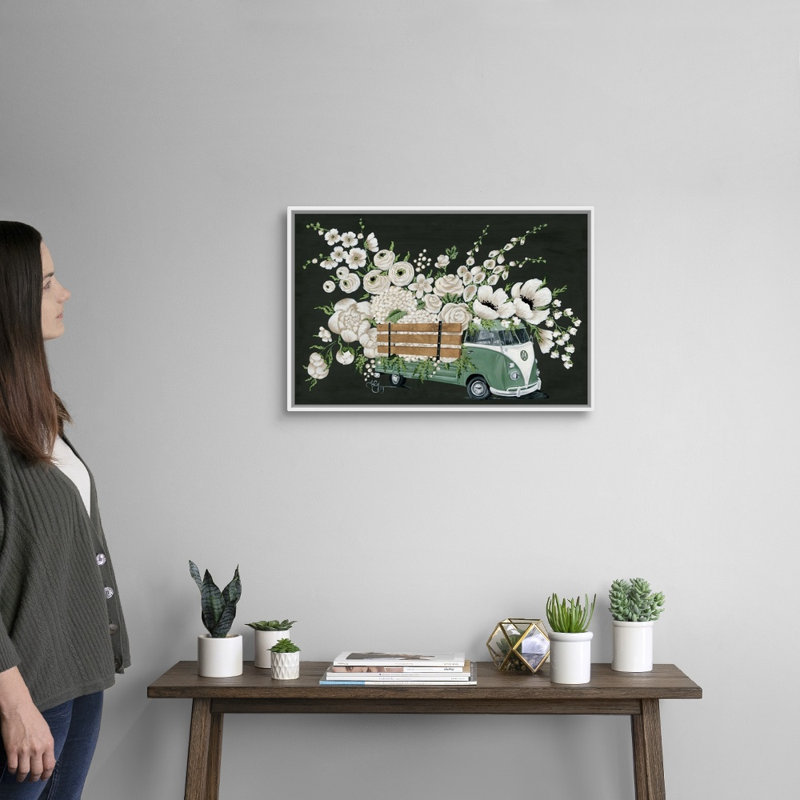 VW bus-noir-reproduction d’art sur toile, H 18 po x l 26 po x P 1,75 po, Cadre blanc