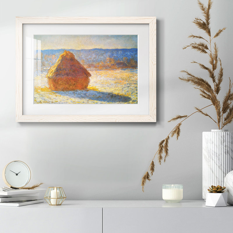 " Haystacks In Snow By Monet " by Monet, 26" H x 38" W x 1.5" D, White
