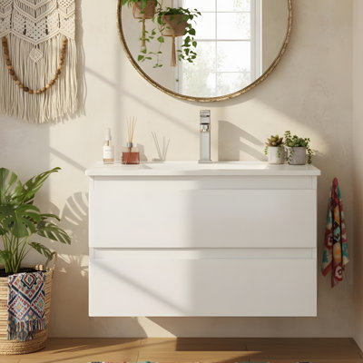 Meuble-lavabo mural intégré en céramique