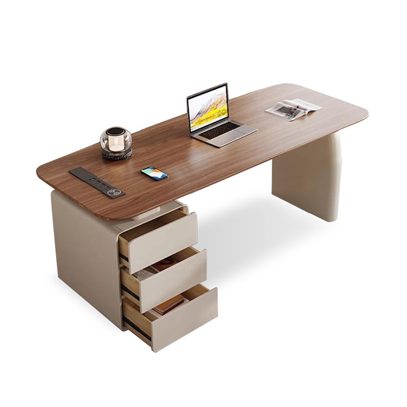 Bureau de direction rectangulaire avec tiroirs en noyer manufacturé, H 29,53 po x l 62,99 po x P 27,56 po