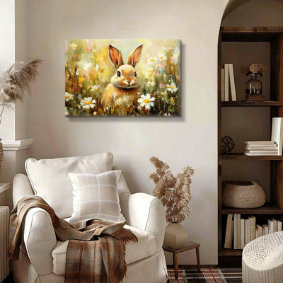 Vintage Brown Rabbit Nursery, Built-in Back Wood Frame Wall Art, 30 x 20