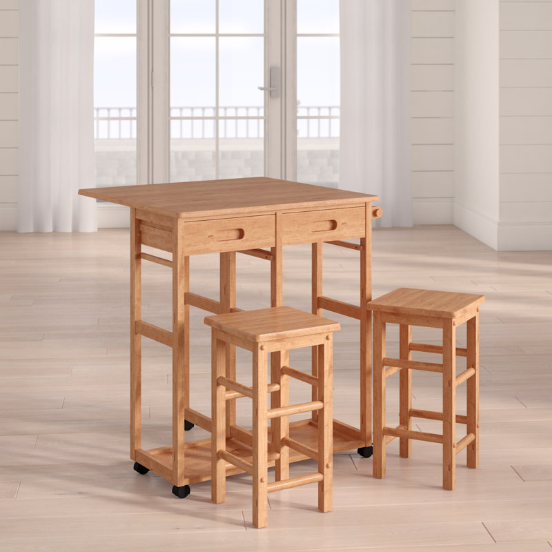 Chandley Beardmore 3 - Piece Drop Leaf Beech Solid Wood Dining Set