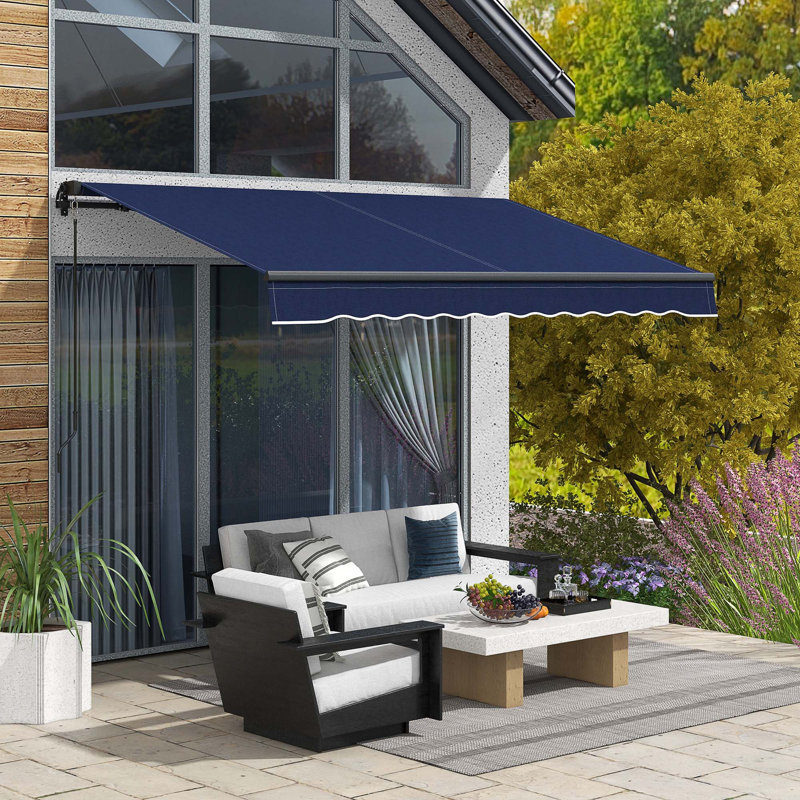 Outsunny Retractable Awning, Patio Awning Sunshade Shelter with Manual Crank Handle, 280gsm UV Resistant Fabric and Aluminum Frame for Deck, Balcony, Yard