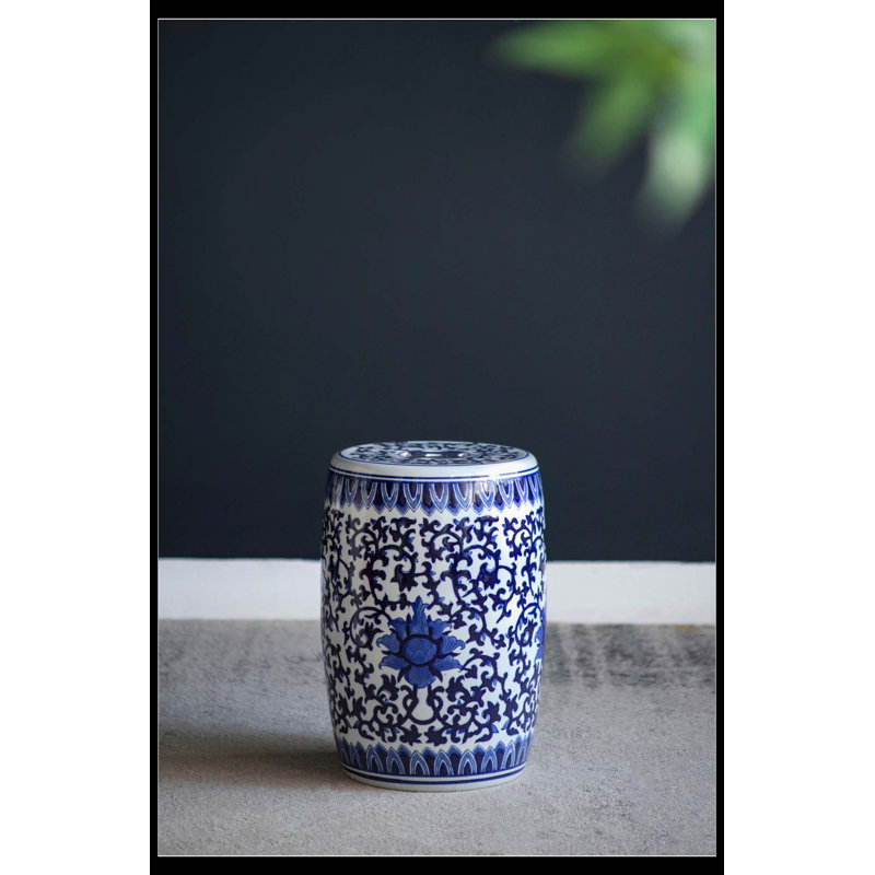 Tabouret de jardin en céramique, petit tabel latéral bleu et blanc, P 11 po x 16 po