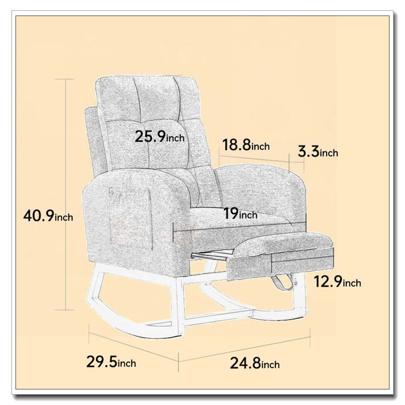 Chaise berçante avec pieds en bois massif, Gris foncé
