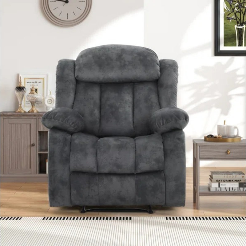 Fauteuil inclinable manuel rembourré en microfibre de 35,1 po de largeur, 2 pièces, Dark Grey
