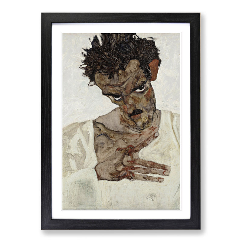 Self-Portrait Vol.10 by Egon Schiele - Picture Frame Painting, Black Framed, 36cm H x 27cm W x 2cm D