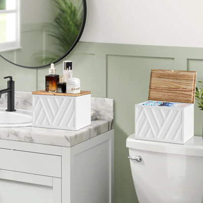 Wood Pad And Tampon Organizer For Toilet Organizer, Bathroom Accessories Box(2 PCS/White)