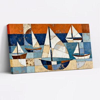 Voiliers géométriques abstraits sur toile tendue, reproduction d'art sur toile, ensemble de 1
