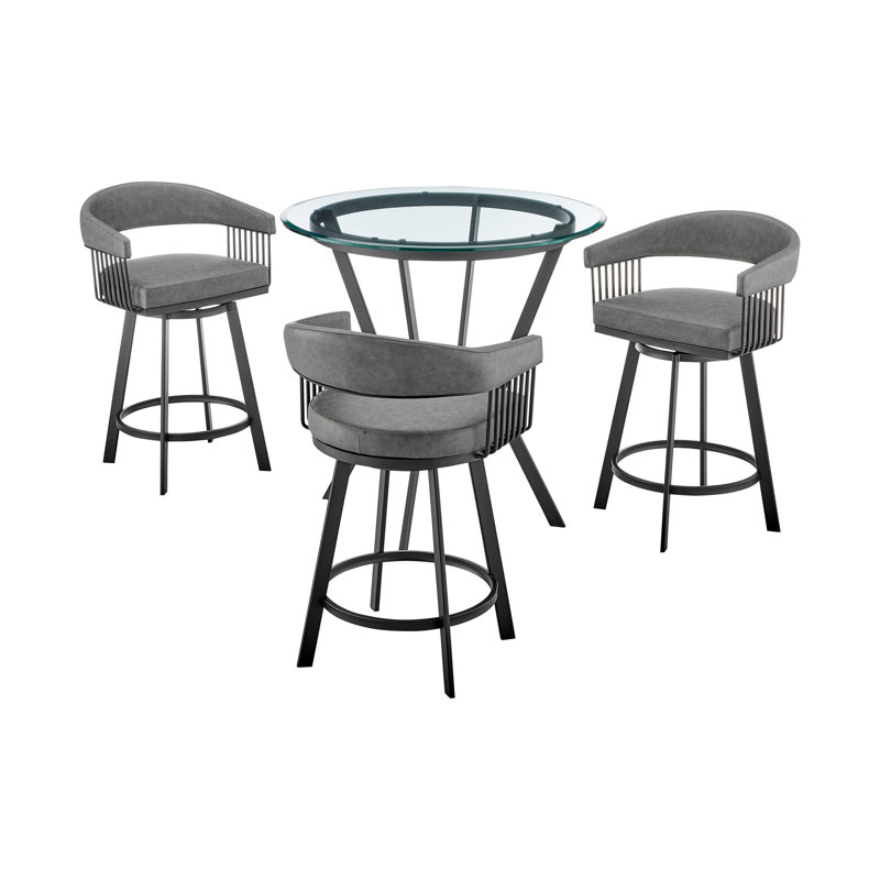 Naomi & Chelsea Glass Top Four Leg Dining Set, 1 Table and 3 chairs, Black