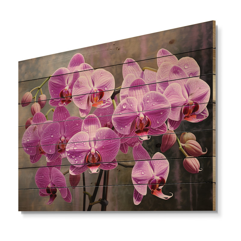 Orchidées roses, oasis I - art sur bois de pin naturel, H 30 po x l 40 po