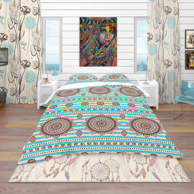 Ensemble de housse de couette bohème et éclectique, Housse de couette très grand + 2 taies décoratives