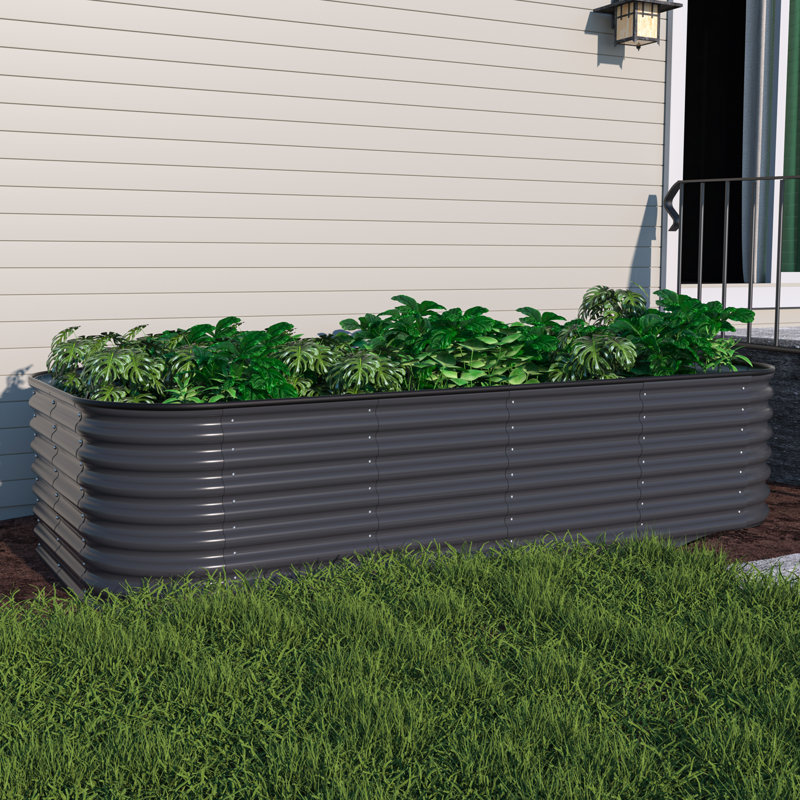 Lit de jardin surélevé modulaire en acier galvanisé 9 en 1 Heise, H 24 po x l 96 po x P 48 po, Gris