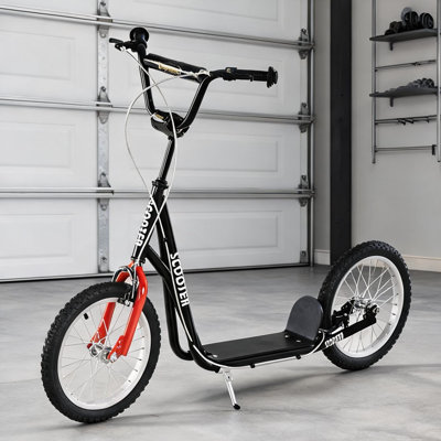 16 roues gonflables pour scooters pour enfants, combinant un trottinette en acier noir mat, des enfants et une conception réglable