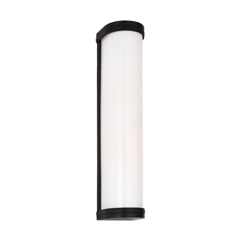 Aged Iron 2-Light Cylinder Bath Sconce with Opal Glass